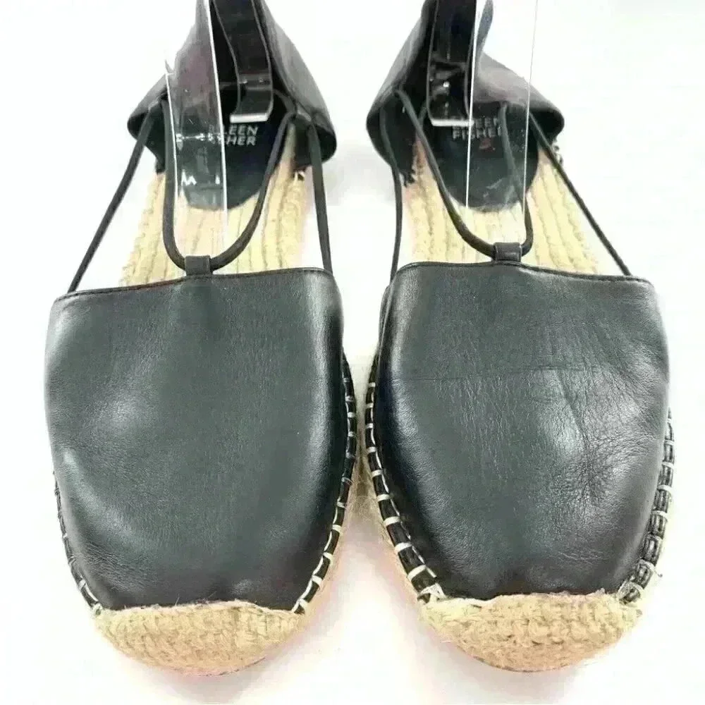 New Eileen Fisher womens Lee espadrille flat size 10 black leather